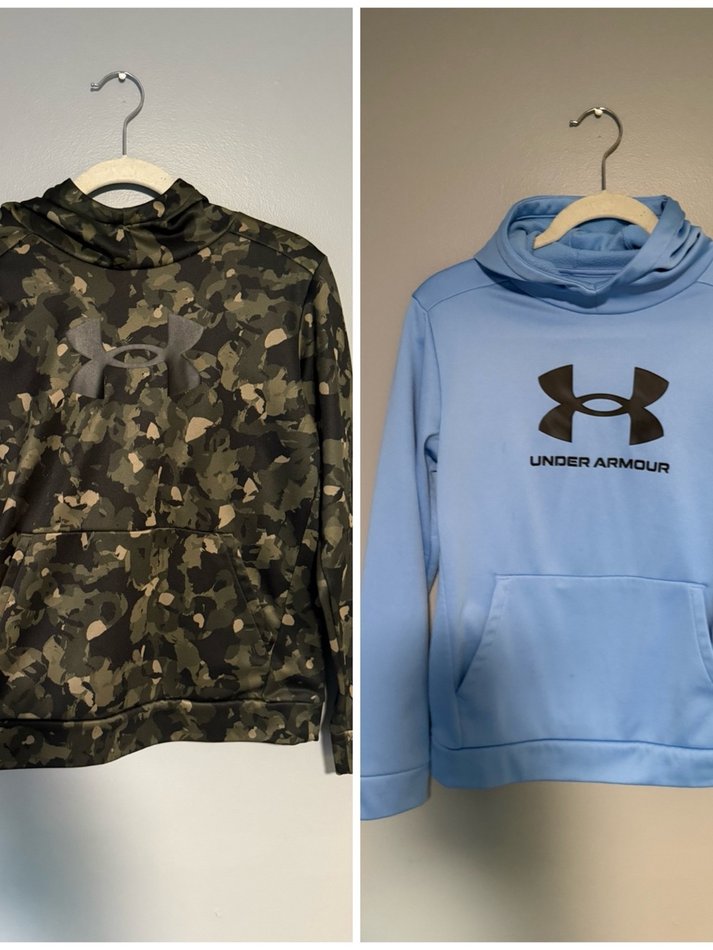 Under Armour Fleece Big Logo Hoodie Youth Large Blue & Green Camo - Set of 2